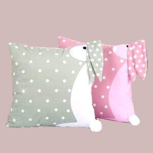 Rabbit, Bunny Pillow Covers, Set 2 Pink & Gray ~ Zip Closure 3D Ears &Tail ~ NEW
